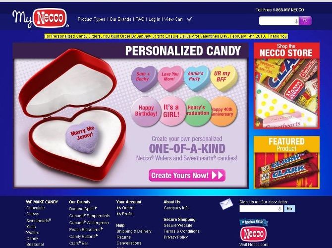 Personalized candy shop hearts necco